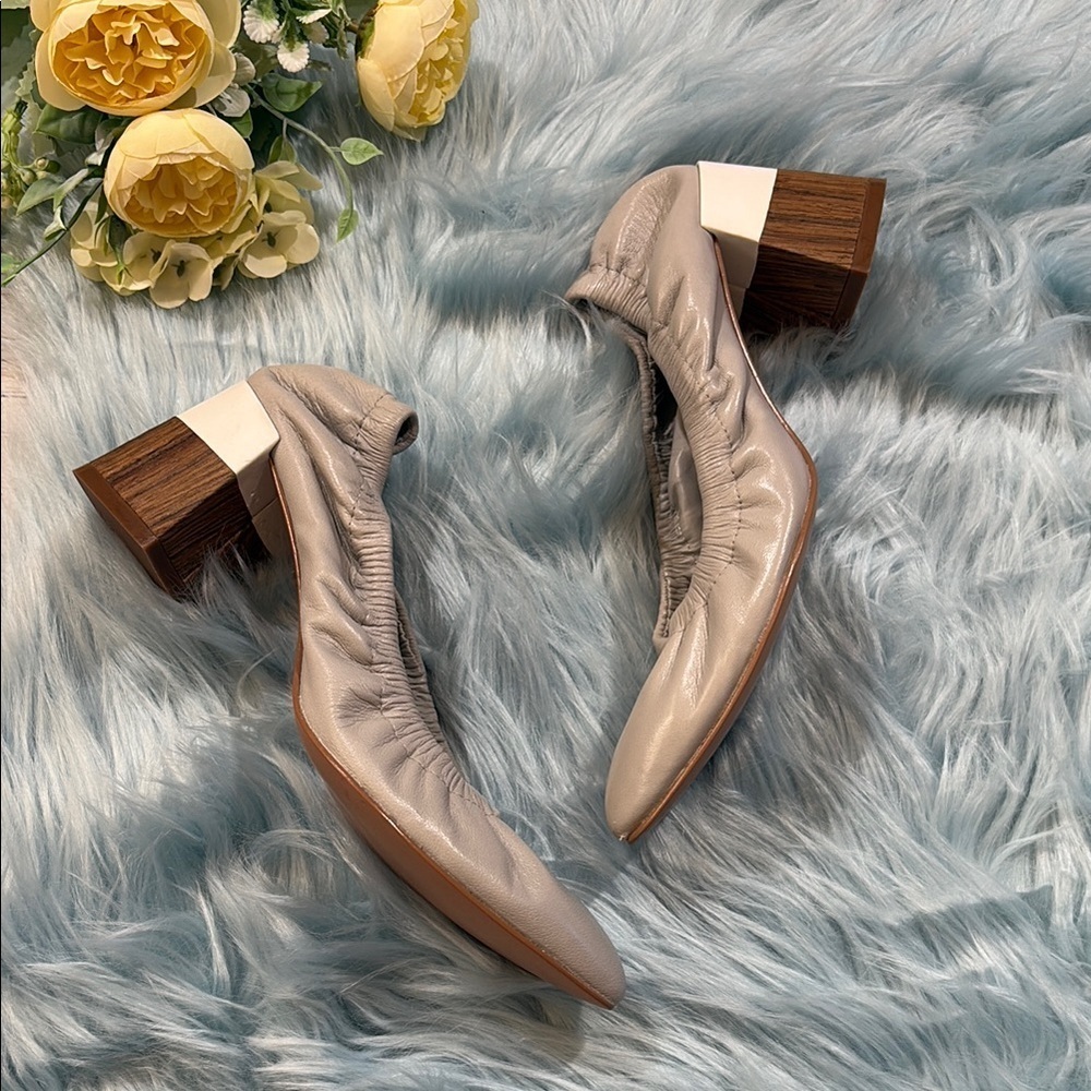 Zara Taupe Leather Block Heel Pumps